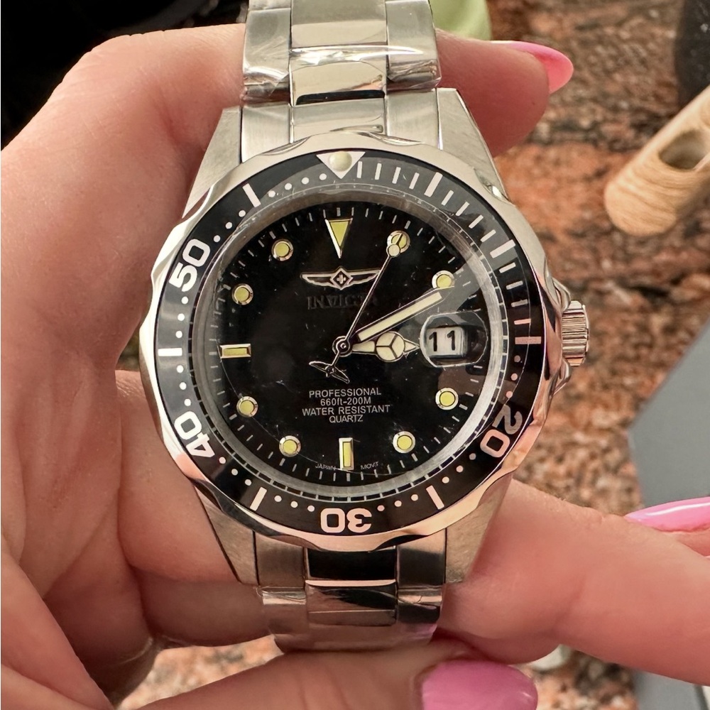 Invicta Silver and Black Quartz Watch